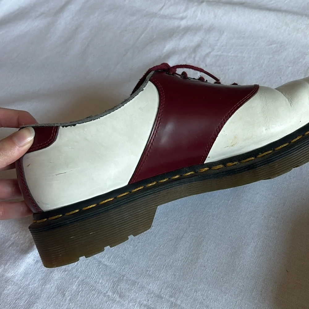 Dr. Martens | White and Burgundy Oxford Style Lace Up Shoes - Picture 12 of 16